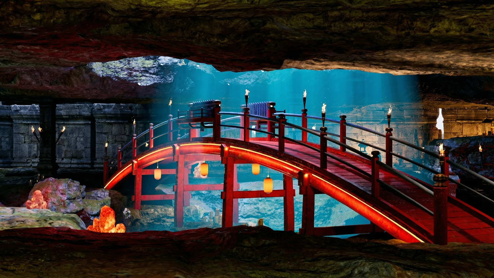 Illuminated bridge inside a Shib: The Metaverse environment